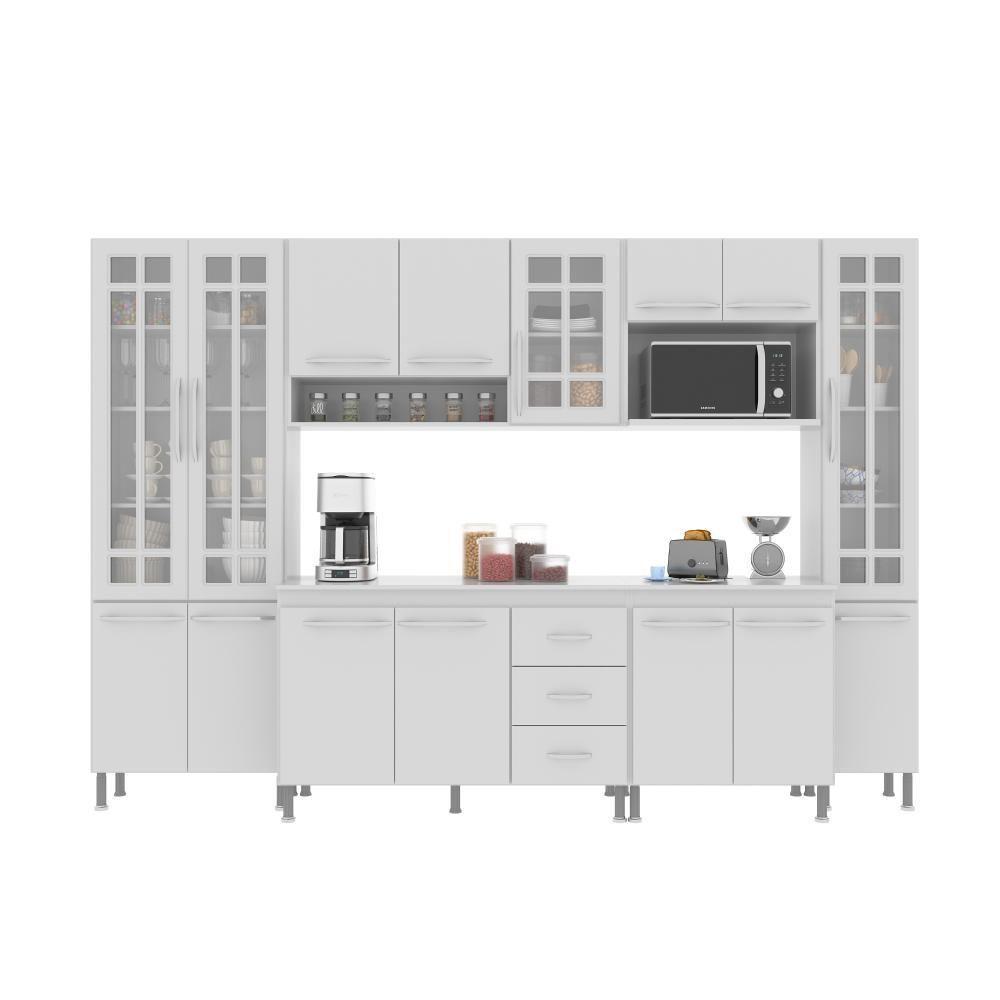 Cozinha Modulada Completa Fidelitá Viena 6 Peças 295cm 15 Portas 3 Gavetas Com Tampo Branco - 6