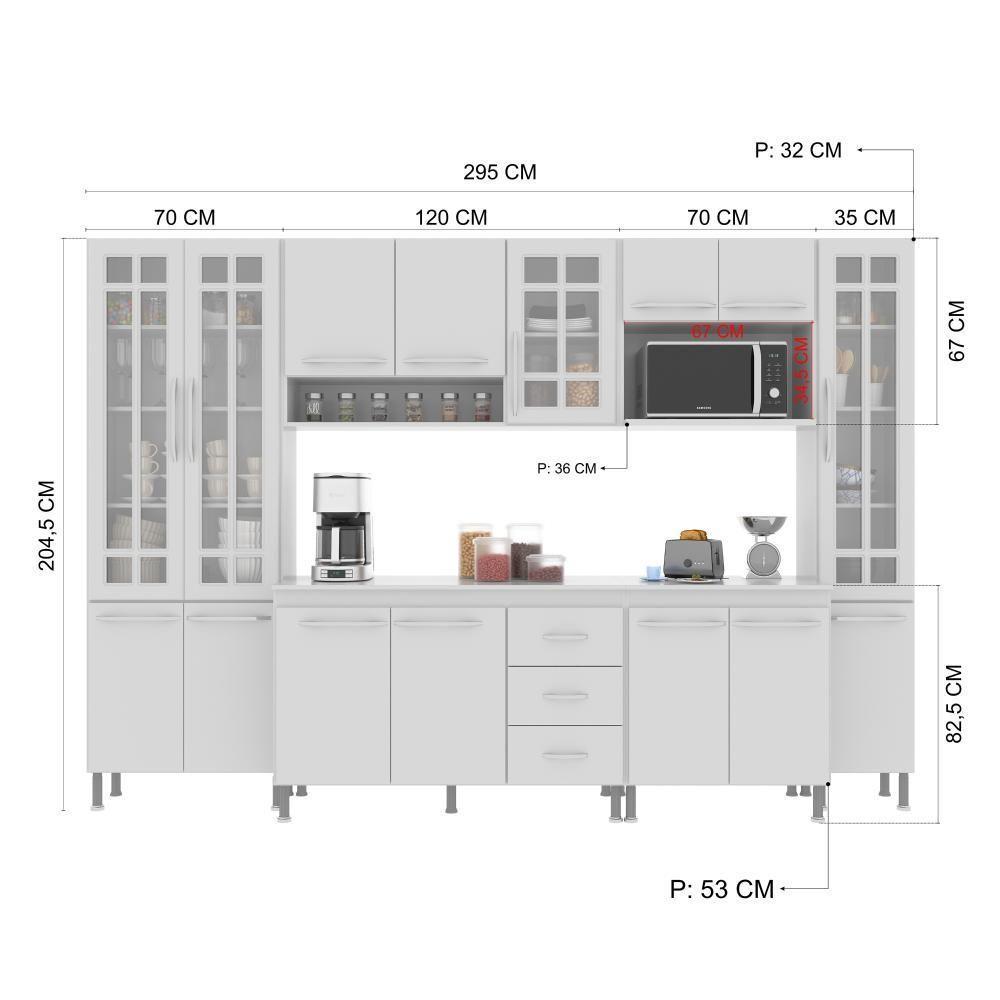 Cozinha Modulada Completa Fidelitá Viena 6 Peças 295cm 15 Portas 3 Gavetas Com Tampo Branco - 8