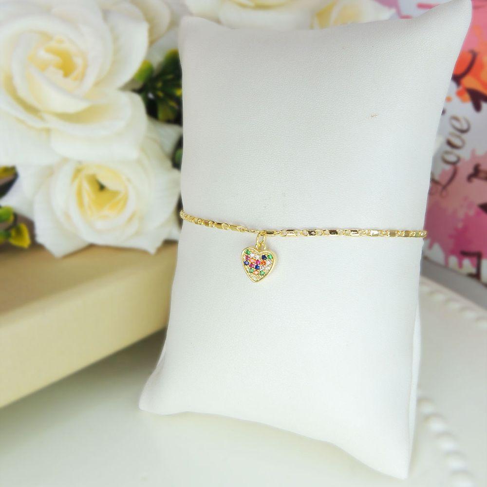 Pulseira Com Coração De Zircônias Folheado A Ouro 18K - 2