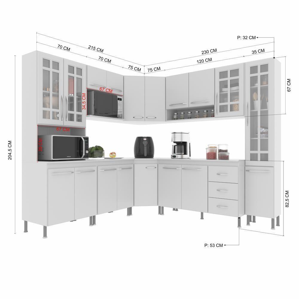 Cozinha Modulada Completa Fidelitá Viena 8 Peças 445cm 18 Portas 3 Gavetas Com Tampo Branco - 8