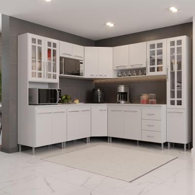 Cozinha Modulada Completa Fidelitá Viena 8 Peças 445cm 18 Portas 3 Gavetas Com Tampo Branco