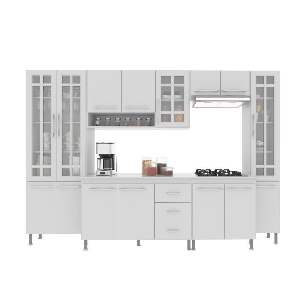 Cozinha Modulada Completa Fidelitá Viena 6 Peças 295cm 15 Portas 3 Gavetas Com Tampo Branco - 6