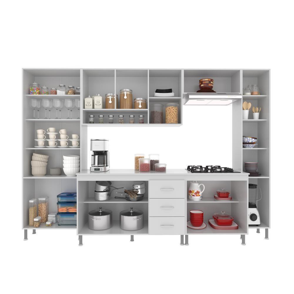 Cozinha Modulada Completa Fidelitá Viena 6 Peças 295cm 15 Portas 3 Gavetas Com Tampo Branco - 7
