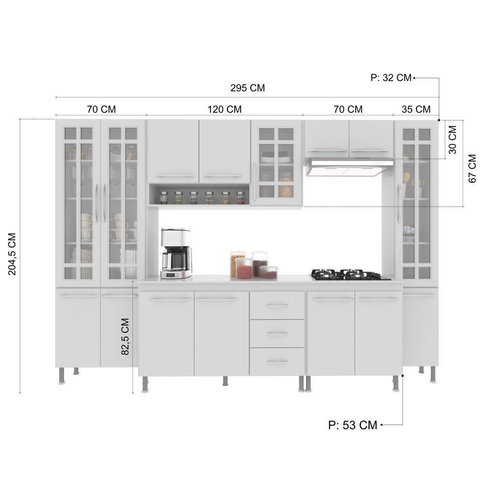 Cozinha Modulada Completa Fidelitá Viena 6 Peças 295cm 15 Portas 3 Gavetas Com Tampo Branco - 8