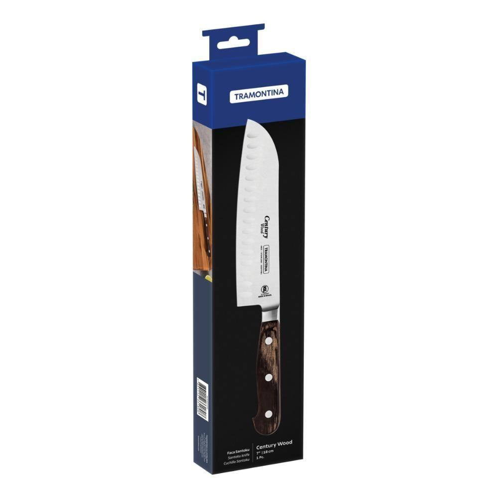 Faca Santoku Tramontina Century Wood Com Lâmina Em Aço Inox E Cabo De Madeira Tratada Castanho 7 Polegada - 7