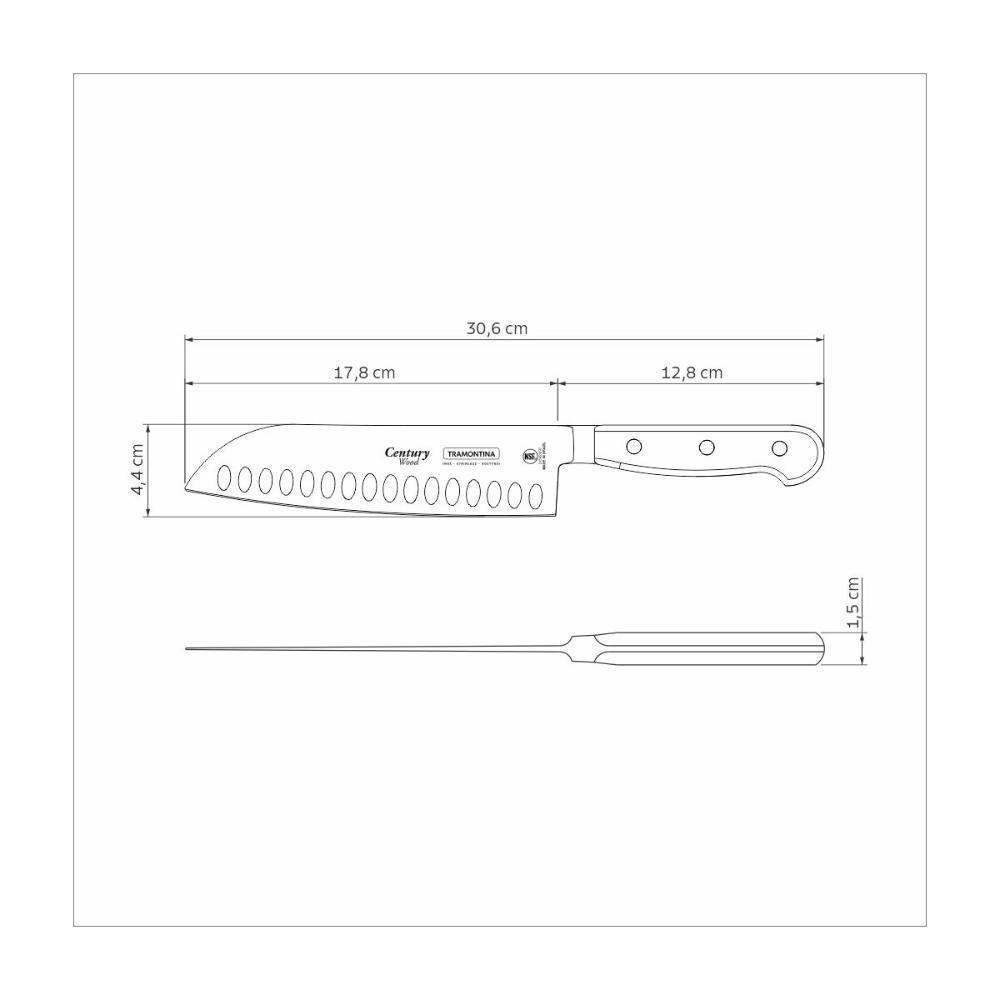 Faca Santoku Tramontina Century Wood Com Lâmina Em Aço Inox E Cabo De Madeira Tratada Castanho 7 Polegada - 8