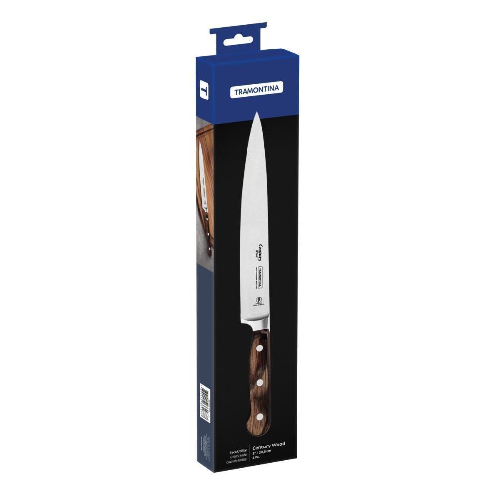 Faca Utility Tramontina Century Wood Com Lâmina Em Aço Inox E Cabo De Madeira Tratada Castanho 8 Polegada - 2
