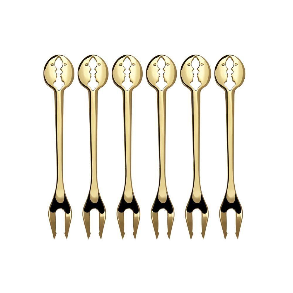Jogo 6 Garfos Petisco Aperitivo Banhado Ouro 24kl Bugatti - 1