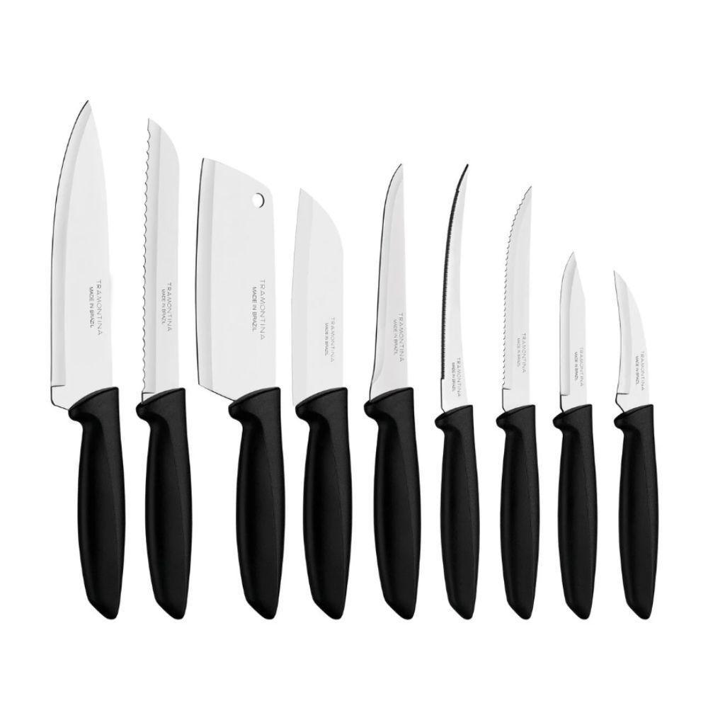 Jogo De Facas Plenus Em Aço Inox E Cabos De Polipropileno Preto 9 Peças- Tramontina - 1