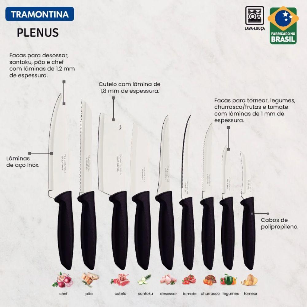 Jogo De Facas Plenus Em Aço Inox E Cabos De Polipropileno Preto 9 Peças- Tramontina - 2