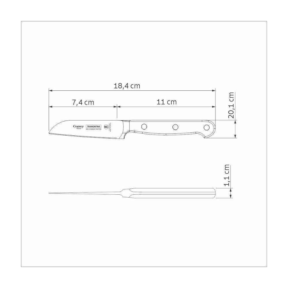 Faca Para Legumes E Frutas Tramontina Century Wood Com Lâmina Em Aço Inox E Cabo De Madeira Tratada Castanho 3 Polegada - 6