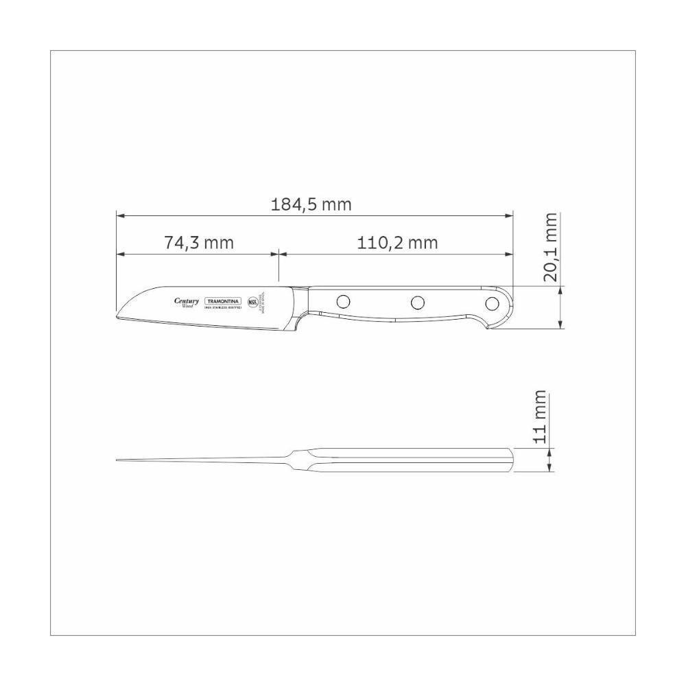 Faca Para Legumes E Frutas Tramontina Century Wood Com Lâmina Em Aço Inox E Cabo De Madeira Tratada Castanho 3 Polegada - 9