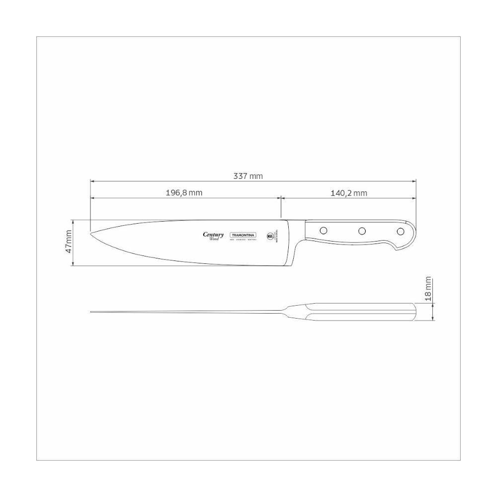 Faca Chef Tramontina Century Wood Com Lâmina Em Aço Inox E Cabo De Madeira Tratada Castanho 8 Polegada - 4