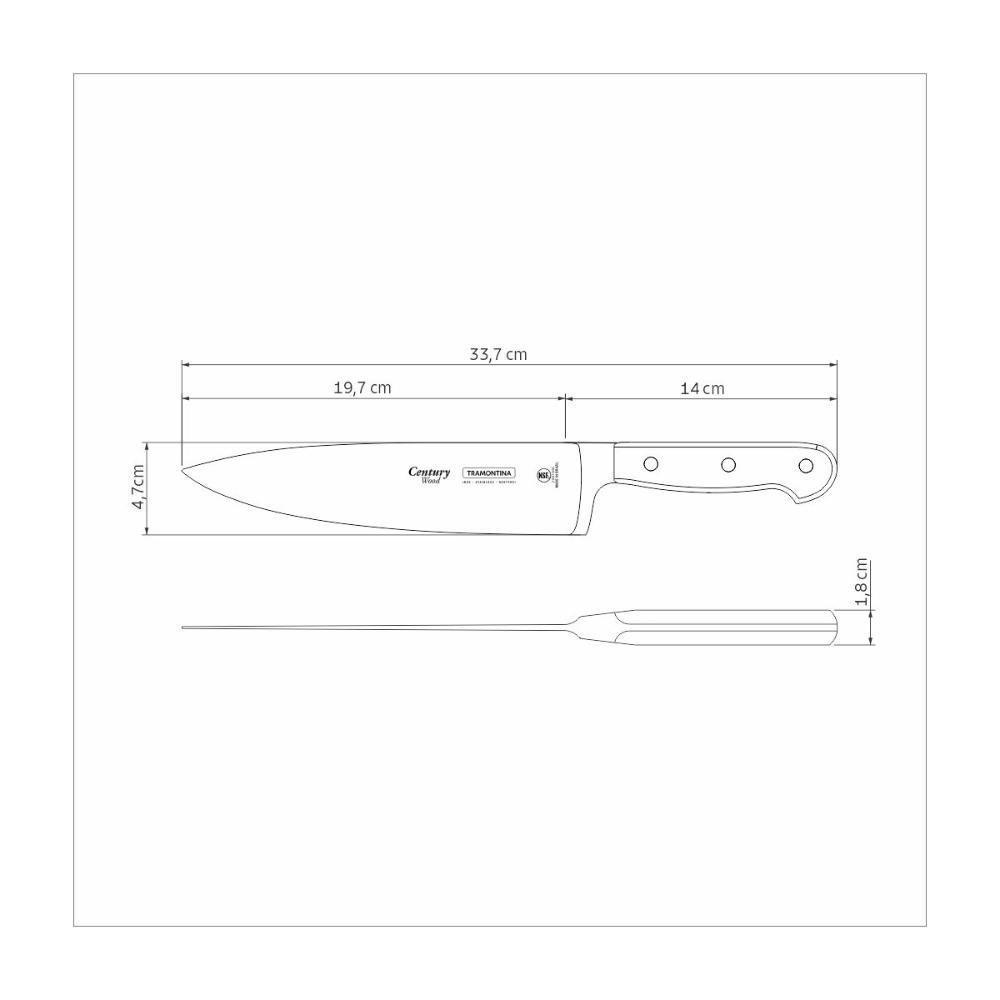 Faca Chef Tramontina Century Wood Com Lâmina Em Aço Inox E Cabo De Madeira Tratada Castanho 8 Polegada - 8