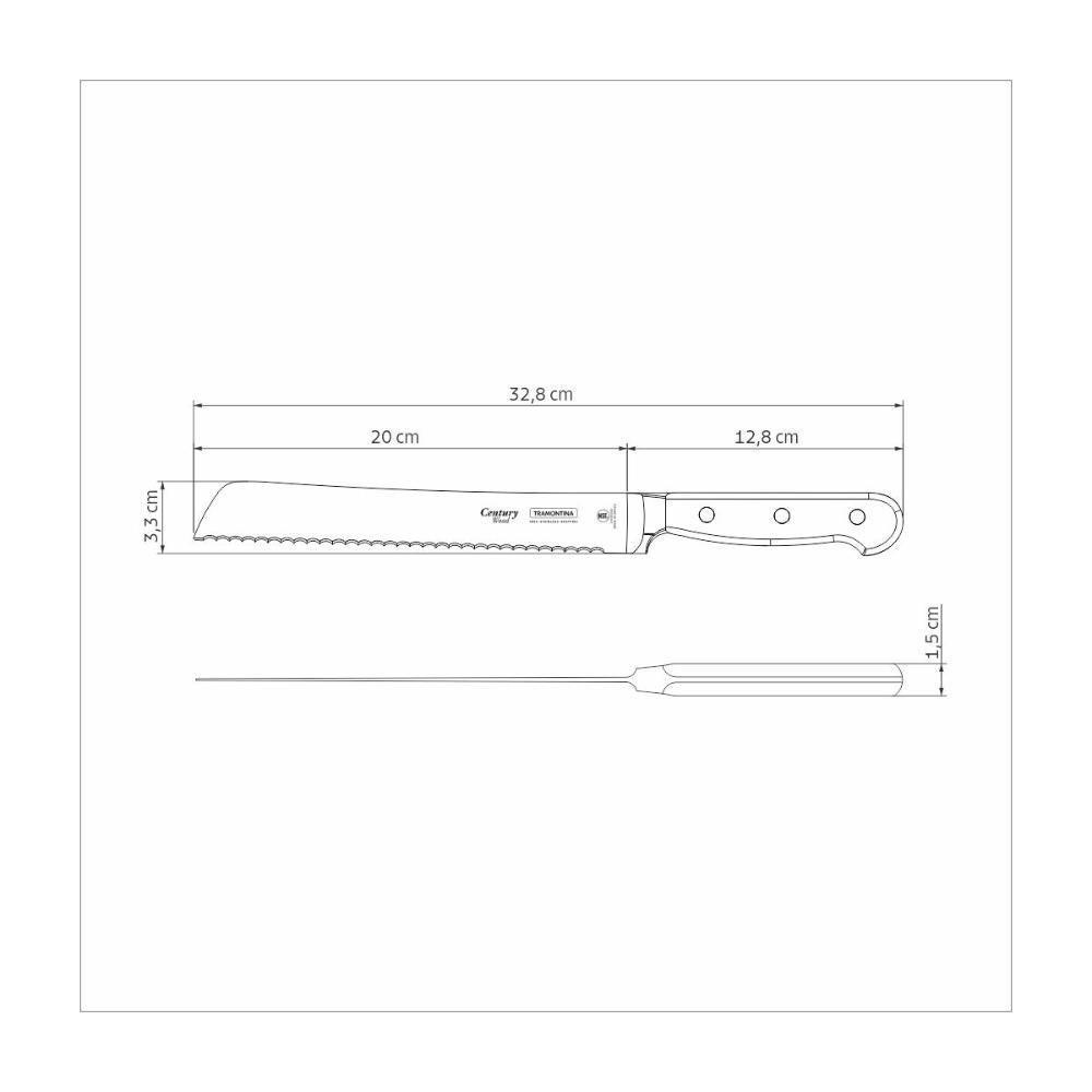 Faca Para Pão Tramontina Century Wood Com Lâmina Em Aço Inox E Cabo De Madeira Tratada Castanho 8 Polegada - 6