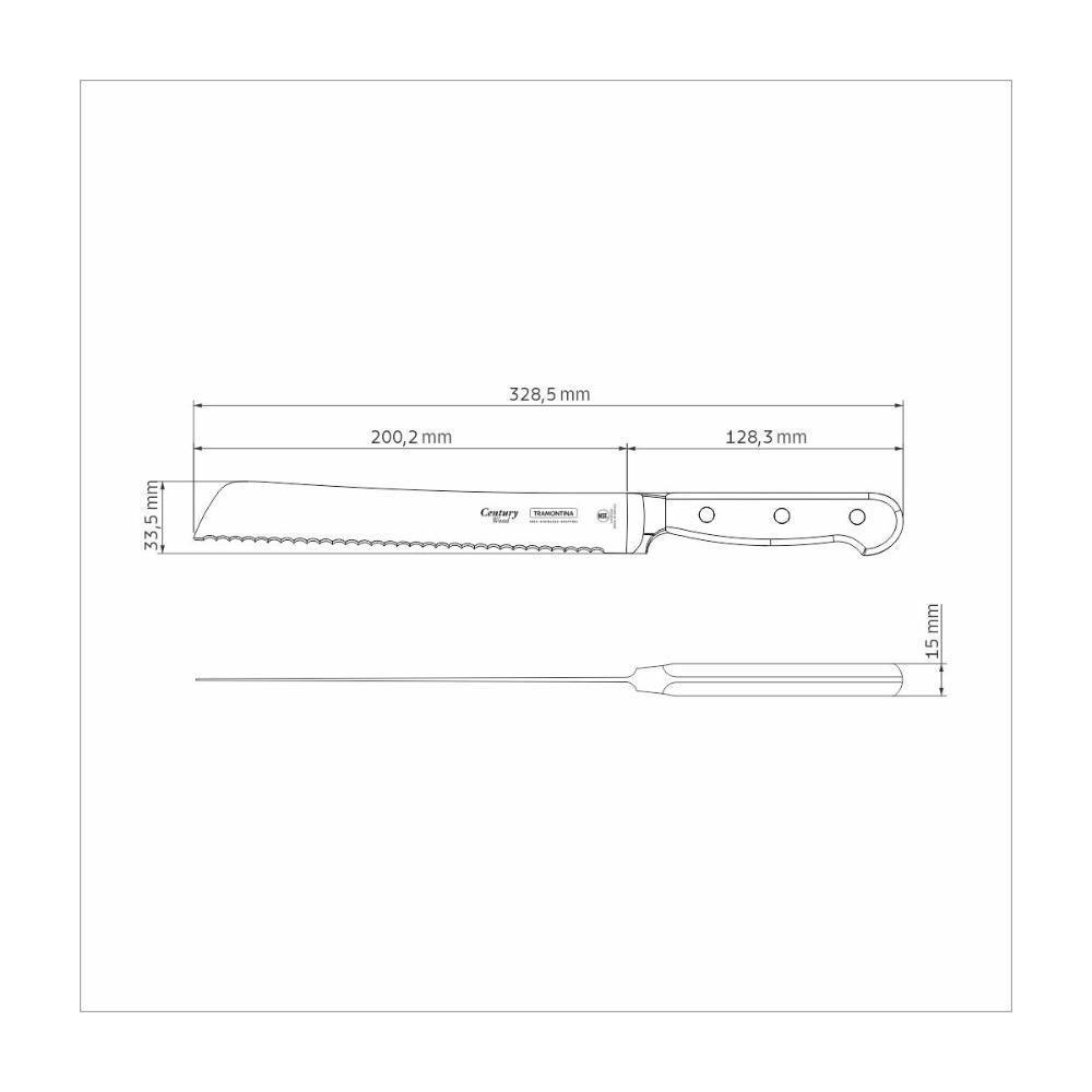 Faca Para Pão Tramontina Century Wood Com Lâmina Em Aço Inox E Cabo De Madeira Tratada Castanho 8 Polegada - 9