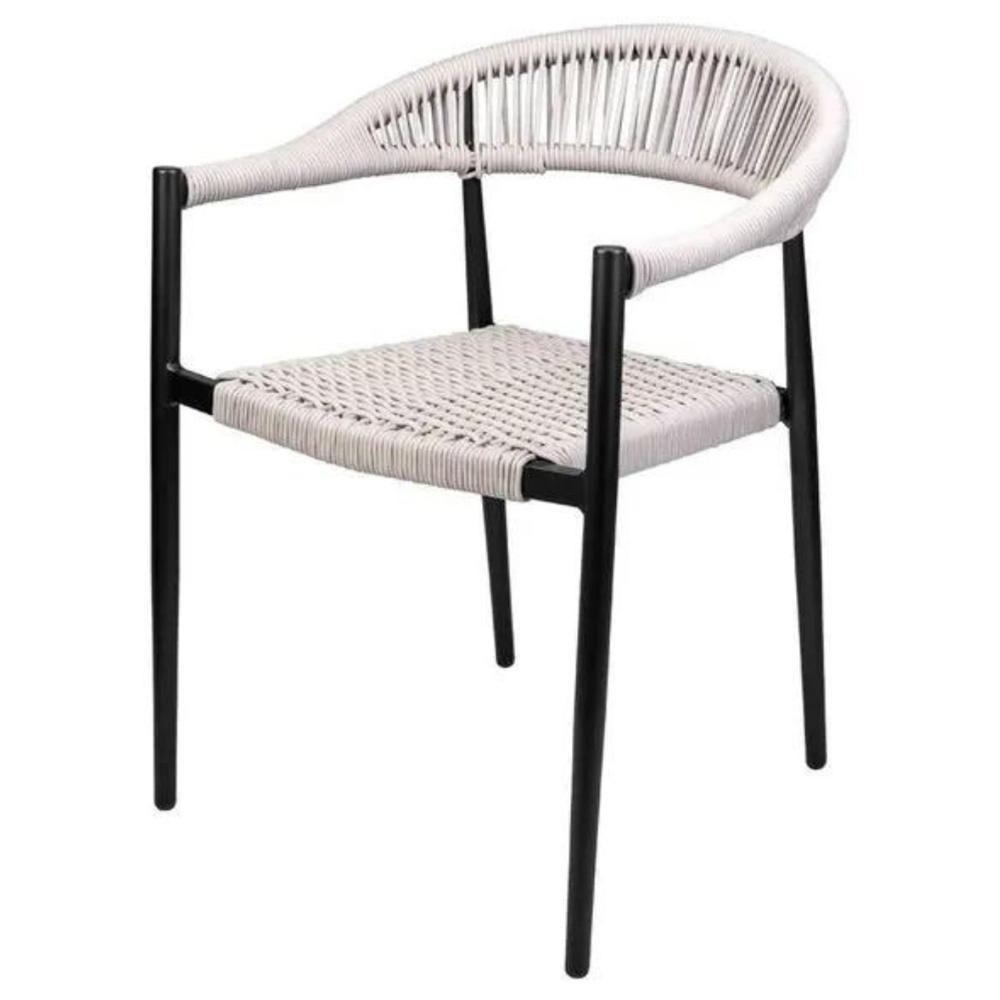 Cadeira Empilhável área Externa Trancoso Rivatti Alumínio Preto Assento Trama Corda Náutica Amêndoa - 1