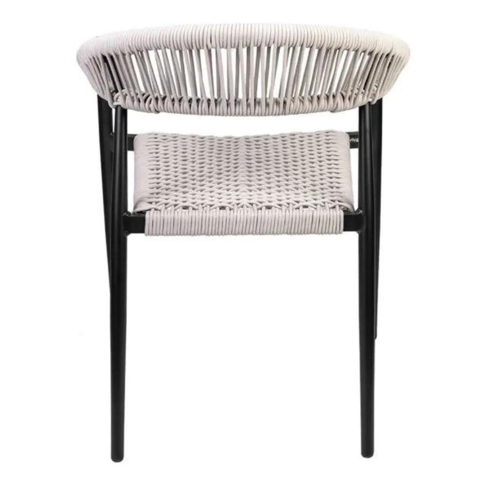 Cadeira Empilhável área Externa Trancoso Rivatti Alumínio Preto Assento Trama Corda Náutica Amêndoa - 3