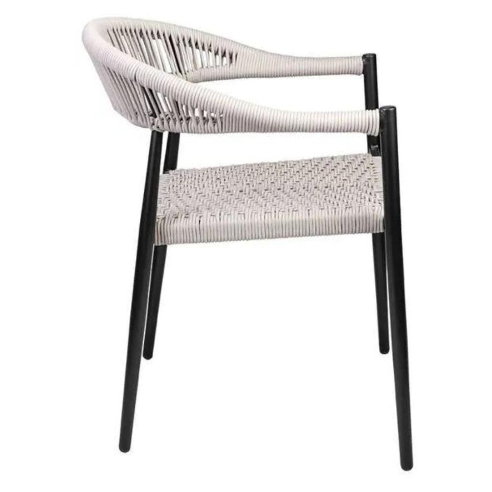 Cadeira Empilhável área Externa Trancoso Rivatti Alumínio Preto Assento Trama Corda Náutica Amêndoa - 4