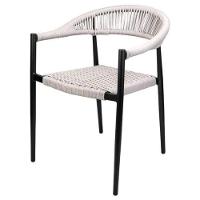 Cadeira Empilhável área Externa Trancoso Rivatti Alumínio Preto Assento Trama Corda Náutica Amêndoa - 1