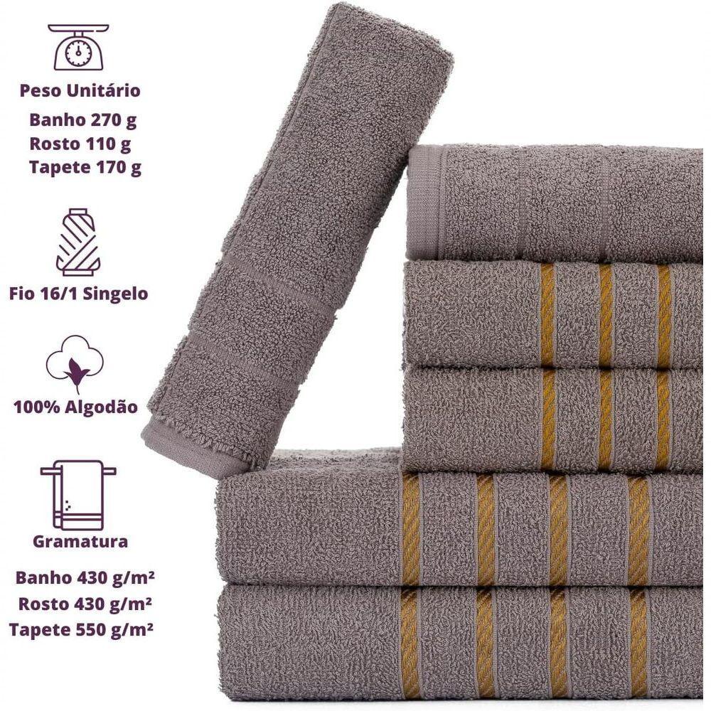 Jogo De Toalha Montreal 2 Banhão + 2 Rosto + 2 Tapete Piso Luxuoso 100% Algodão Cinza - 3