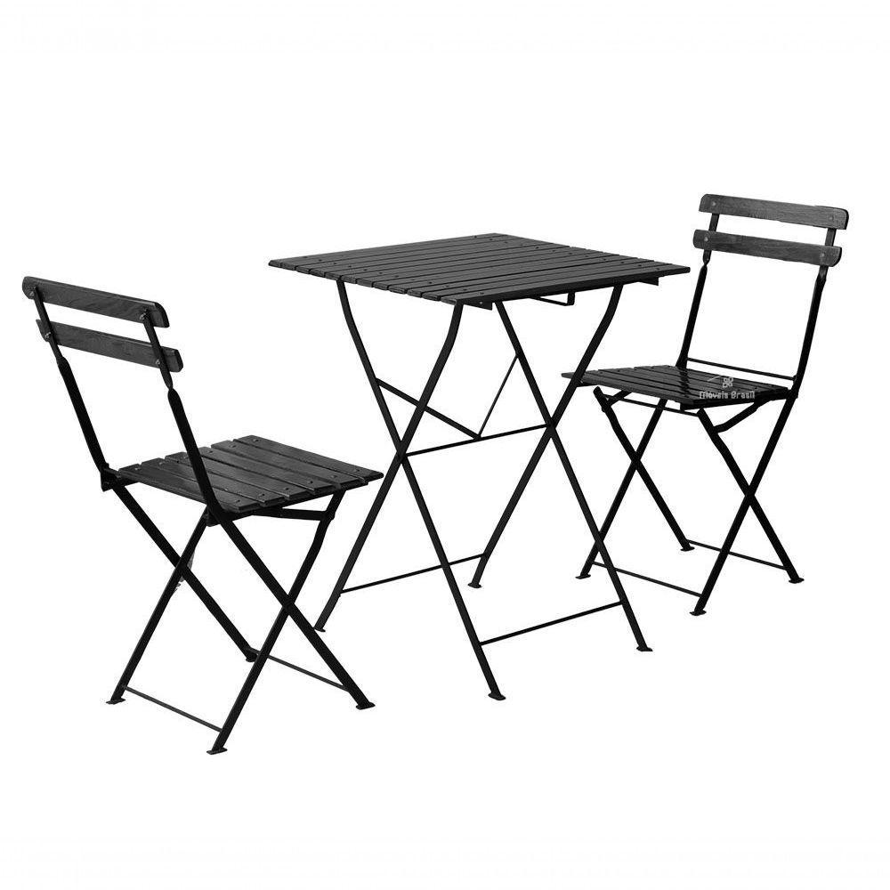 Conjunto Mesa Dobrável 60x60 Cm Com 2 Cadeiras Ferro E Madeira Envernizada Black - 1