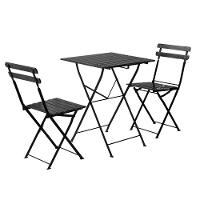 Conjunto Mesa Dobrável 60x60 Cm Com 2 Cadeiras Ferro E Madeira Envernizada Black - 1