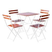 Conjunto Mesa Dobrável 60x60 Cm Com 4 Cadeiras Ferro E Madeira Maciça Envernizada - Branca - 1
