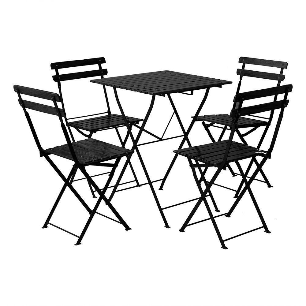 Conjunto Mesa Dobrável 60x60 Cm Com 4 Cadeiras Ferro E Madeira Envernizada Black - 1