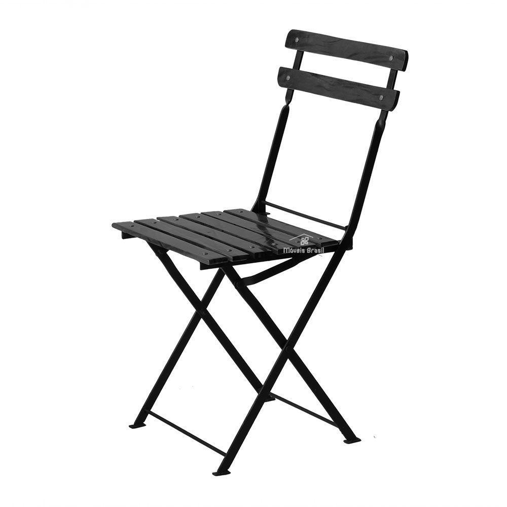 Conjunto Mesa Dobrável 60x60 Cm Com 4 Cadeiras Ferro E Madeira Envernizada Black - 4