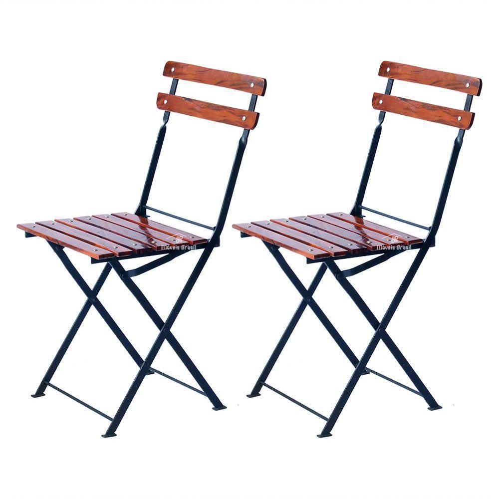 Kit 2 Cadeiras Dobrável Ferro E Madeira Maciça Envernizada Natural - 1