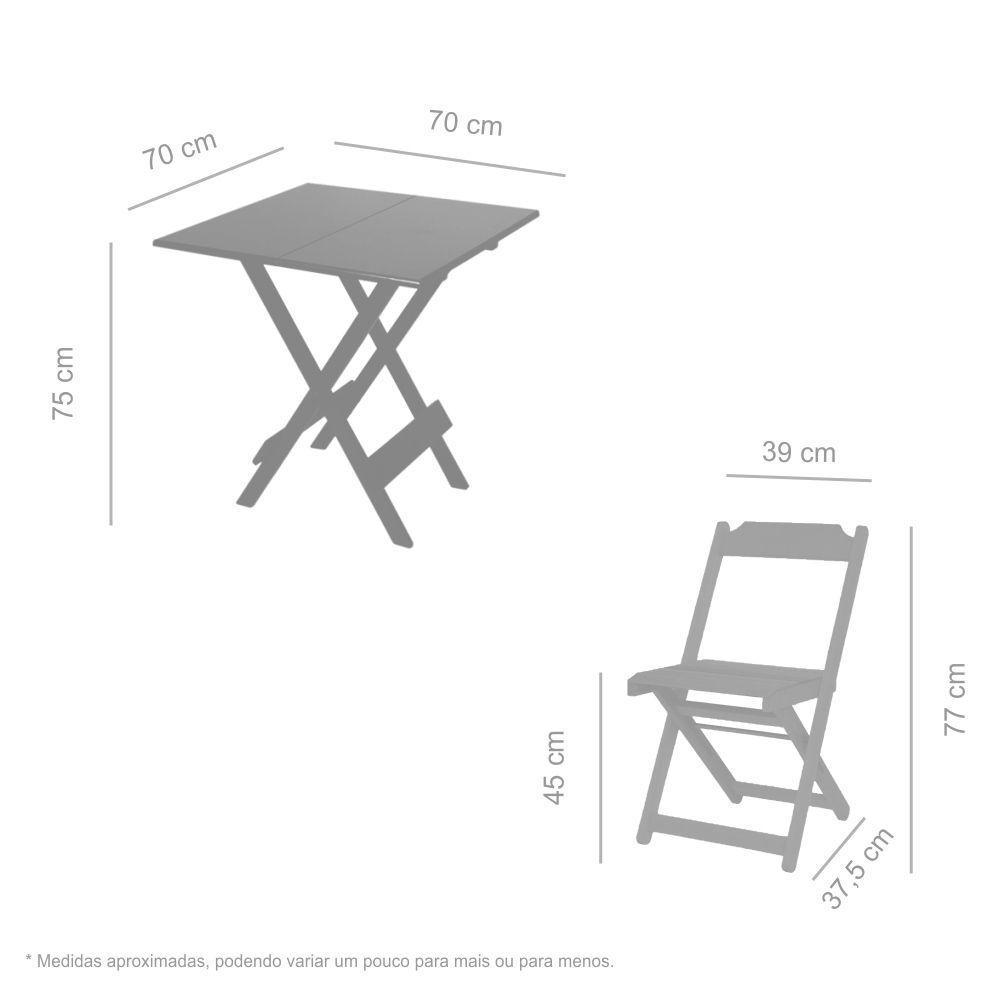 Conjunto Dobrável 70 X 70 Com 4 Cadeiras Madeira Maciça Mista - 2
