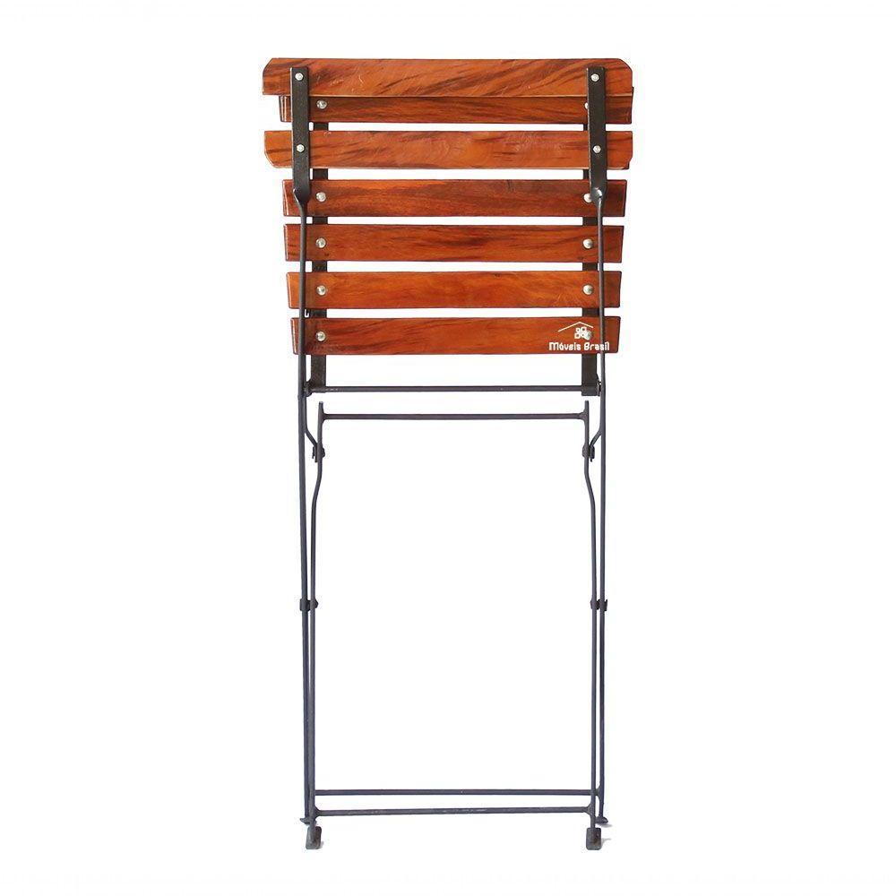 Conjunto Mesa Dobrável 60x60cm Com 2 Cadeiras Ferro E Madeira Maciça Envernizada Natural - 3