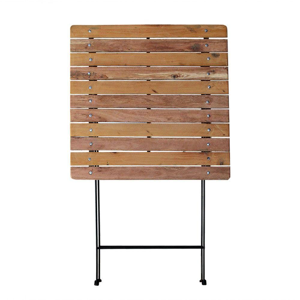 Conjunto Mesa Dobrável 60x60cm Com 2 Cadeiras Ferro E Madeira Maciça Envernizada Natural - 4
