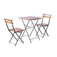 Conjunto Mesa Dobrável 60x60cm Com 2 Cadeiras Ferro E Madeira Maciça Envernizada Natural - 1