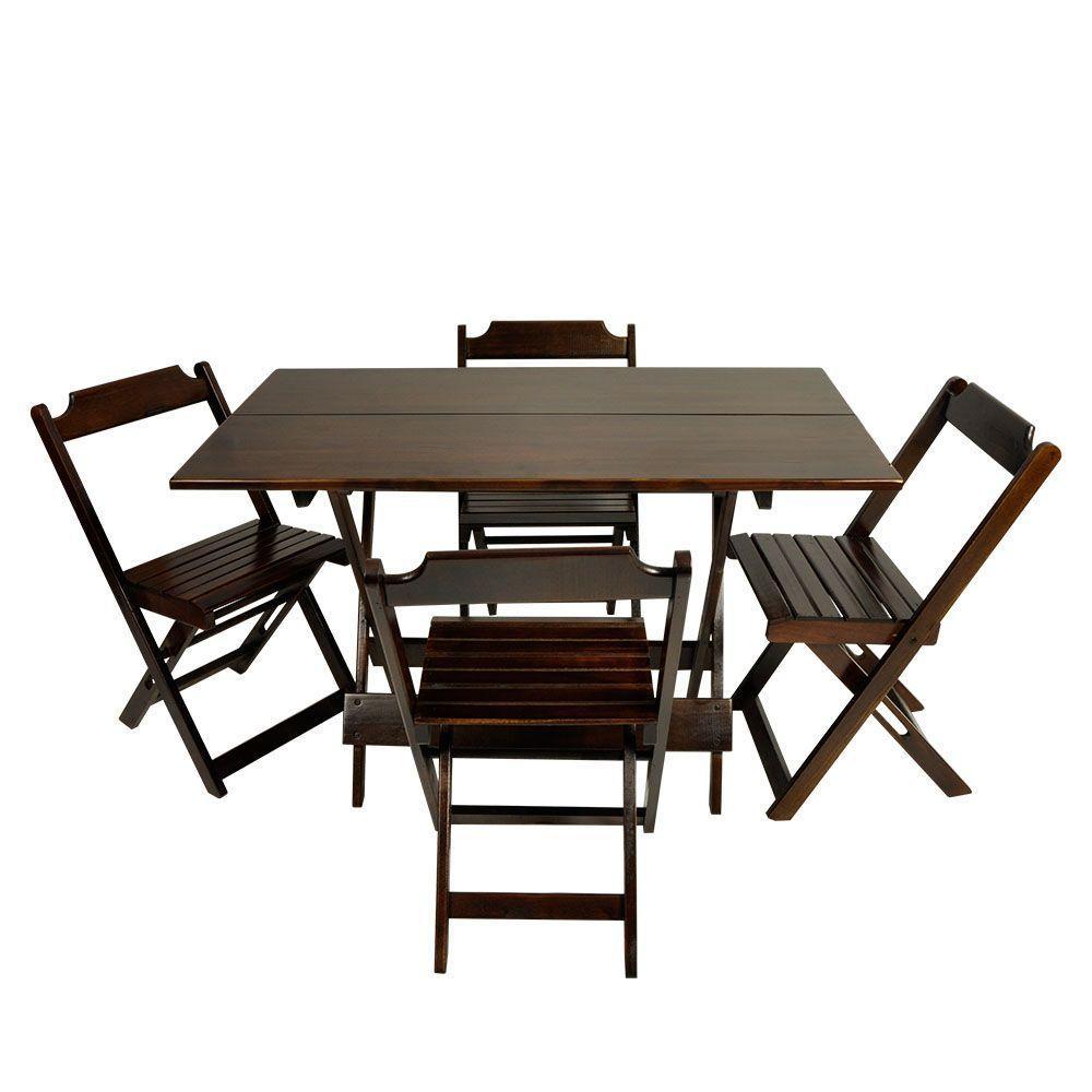 Conjunto Dobrável 120 X 70 Com 4 Cadeiras Madeira Maciça Mista - 1