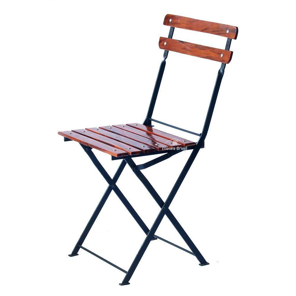 Conjunto Mesa Dobrável 60x60 Cm Com 4 Cadeiras Ferro E Madeira Maciça Envernizada Natural - 5