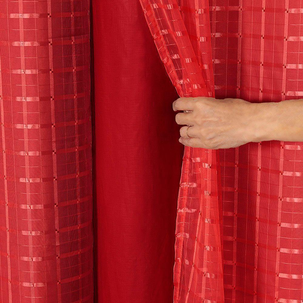 Cortina Blackout Pvc Com Tecido Voil Xadrez 2,80 M X 1,60 M - Vermelho. - 3