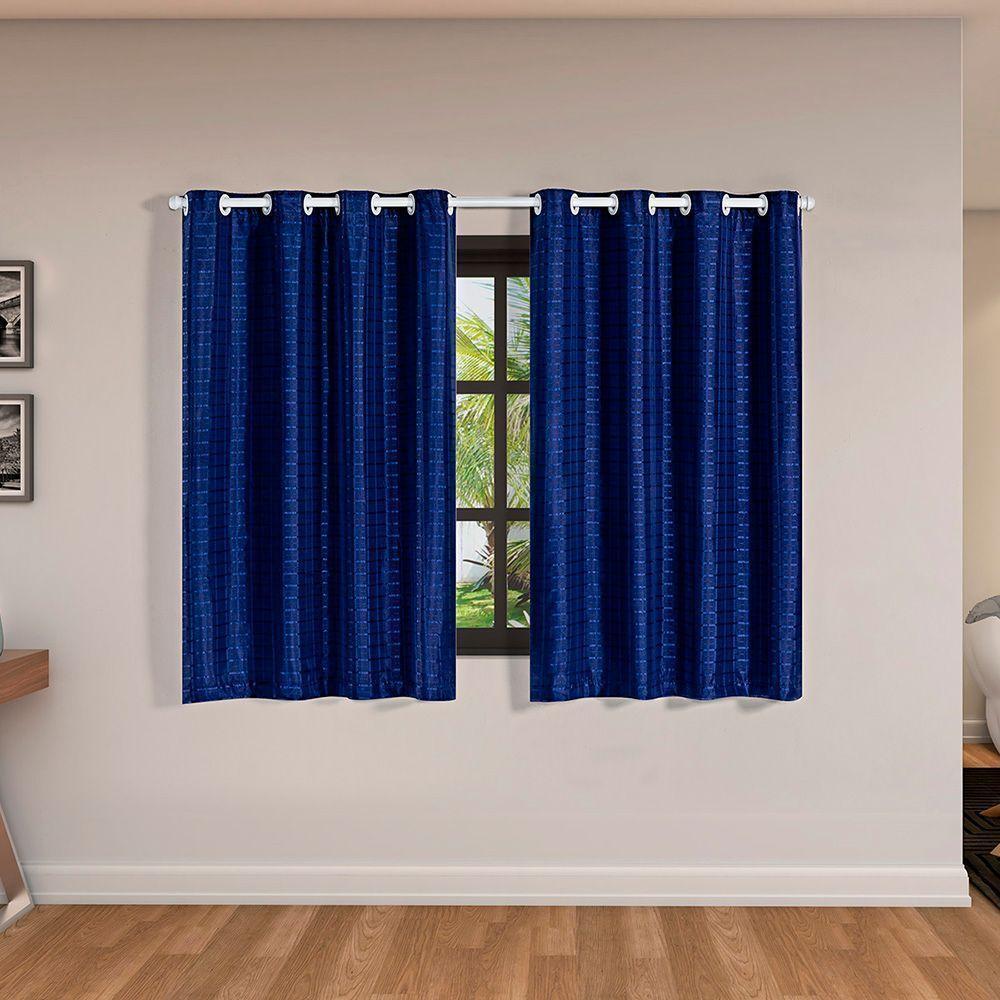 Cortina Blackout Pvc Com Tecido Voil Xadrez 2,80 M X 1,60 M - Marinho. - 1