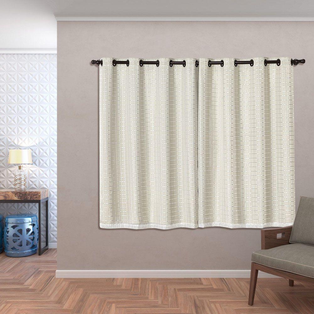 Cortina Blackout Pvc Com Tecido Voil Xadrez 2,80 M X 1,60 M - Bege. - 1