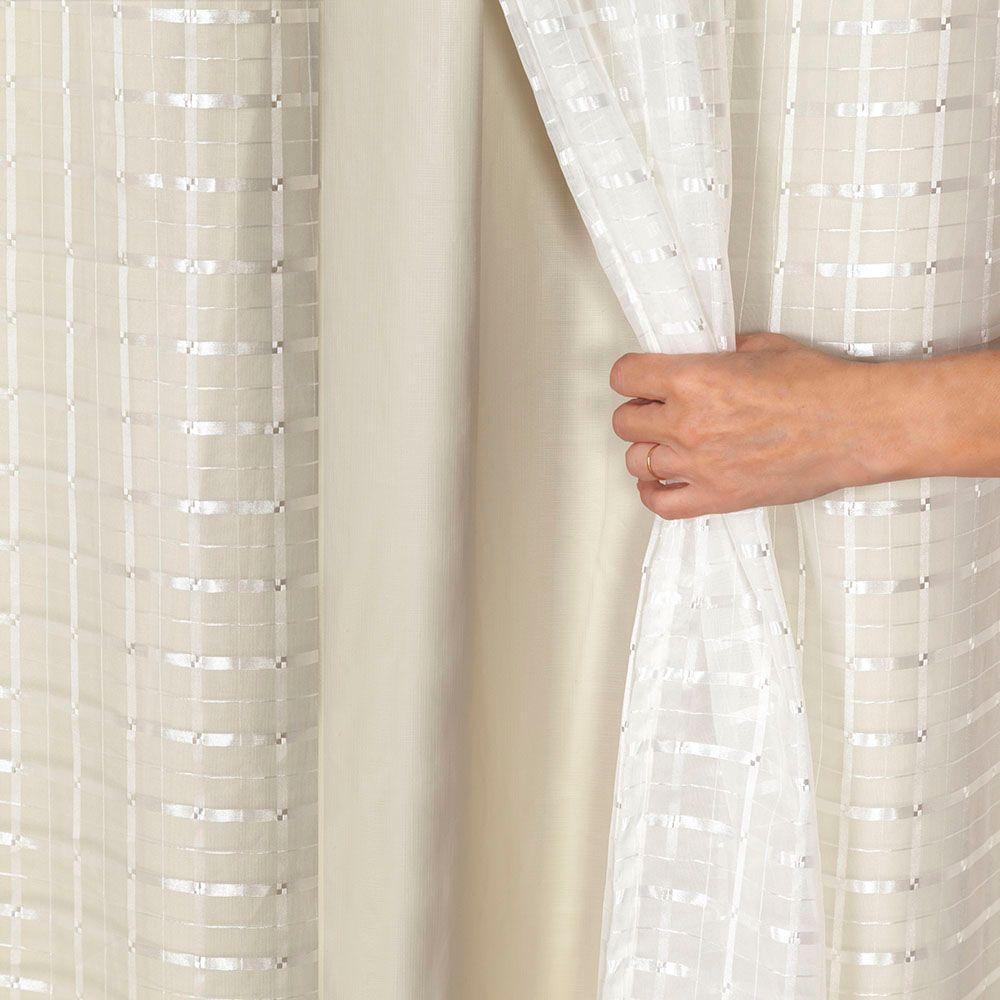 Cortina Blackout Pvc Com Tecido Voil Xadrez 2,80 M X 1,60 M - Bege. - 3