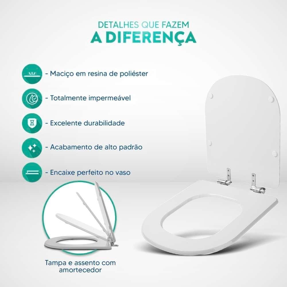 Assento Sanitário Poliester Com Amortecedor Vogue Plus Branco Para Bacia Deca - 5
