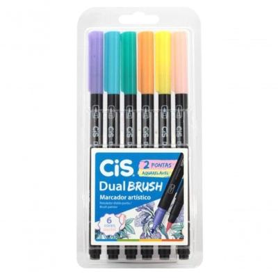 Caneta Pincel Dual Brush Aquarelável Pastel 6 Cores Cis