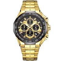 Relógio Esportivo Para Homens De Quartzo Pulseira Em Aço Inoxidavel á Prova água Preto Dourado - 1