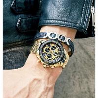 Relógio Esportivo Para Homens De Quartzo Pulseira Em Aço Inoxidavel á Prova água Preto Dourado - 4