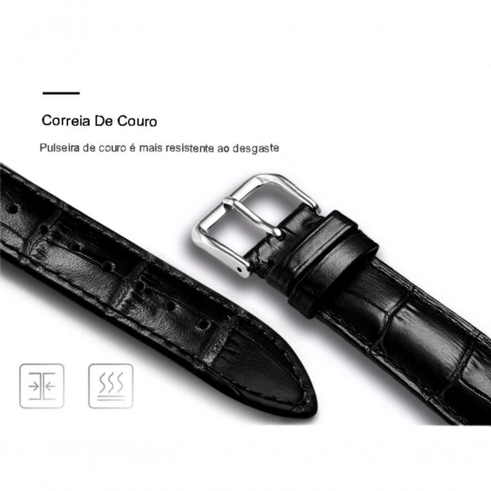 Relógio De Pulso Automático Mecânico Nort Amoy Edge Pulseira De Couro Impermeável Preto - 4