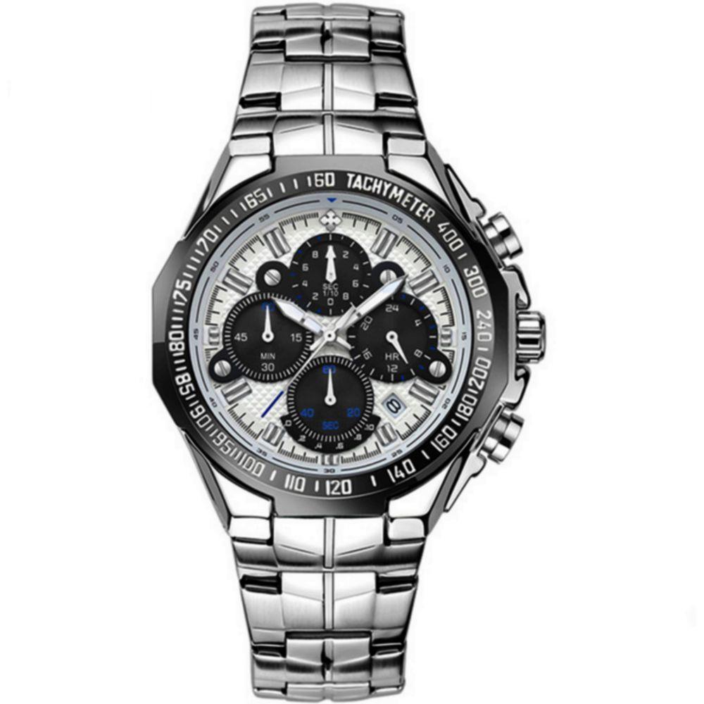 Relógio Esportivo Para Homens De Quartzo Pulseira Em Aço Inoxidavel á Prova água Branco - 1