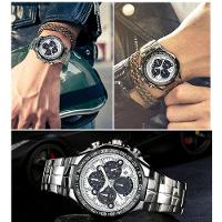 Relógio Esportivo Para Homens De Quartzo Pulseira Em Aço Inoxidavel á Prova água Branco - 3