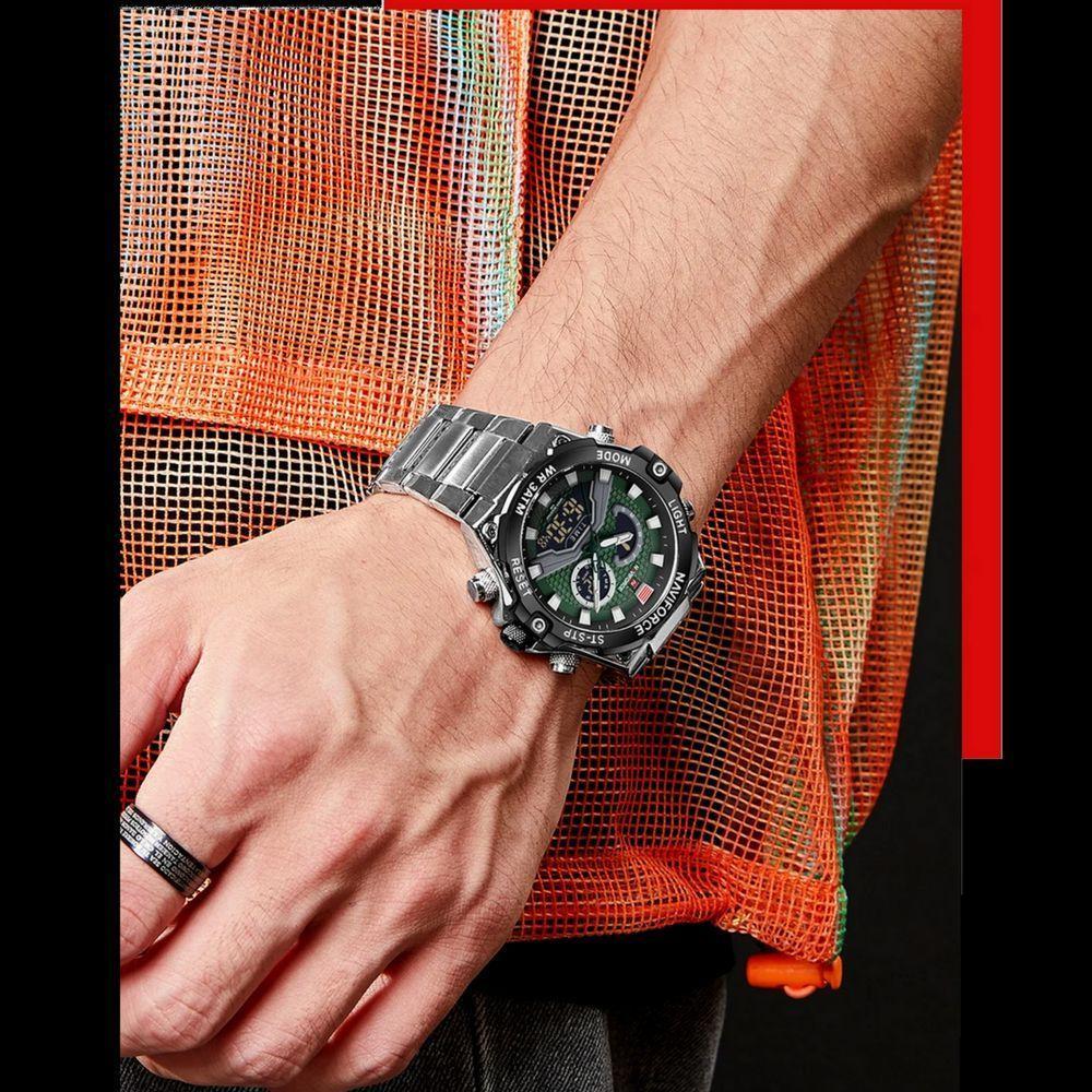 Relógio Esportivo Masculino Em Aço Inoxidável à Prova D'água Com Display Duplo Verde - 3