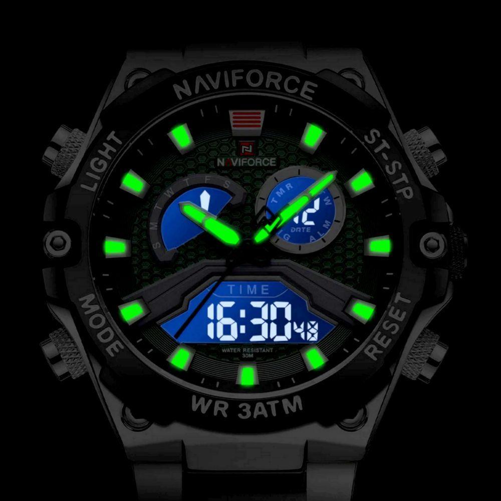 Relógio Esportivo Masculino Em Aço Inoxidável à Prova D'água Com Display Duplo Verde - 6